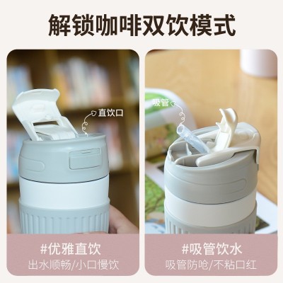 不锈钢双饮保温杯儿童保温杯卡通吸管杯便捷双用咖啡杯网红水杯子图4