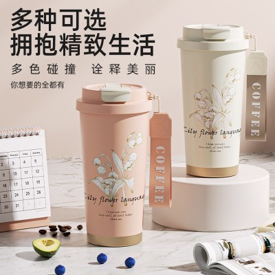 高颜值铃兰咖啡杯316不锈钢保温杯简约大容量水杯便携节日礼品盒图3