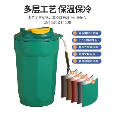 316不锈钢高颜值八角咖啡杯户外便携提绳车载广告商务礼品八角杯图2