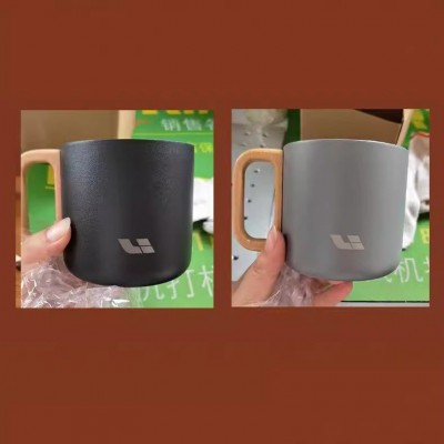 咖啡杯304不锈钢马克杯木手柄双层露营杯办公杯把手礼品印制logo图4