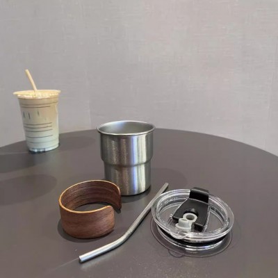 304不锈钢咖啡杯吸管杯户外露营随手杯餐厅酒店商用饮料啤酒杯子图5