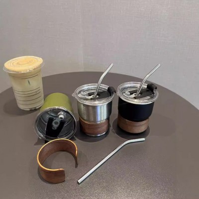 304不锈钢咖啡杯吸管杯户外露营随手杯餐厅酒店商用饮料啤酒杯子图3
