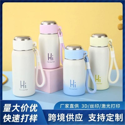 新款不锈钢保温杯男女高颜值渐变色水杯便携手提水壶礼品杯子批发