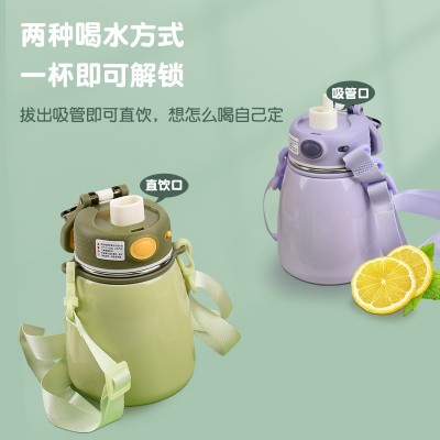新款儿童316食品级不锈钢保温杯高颜值大容量小肚杯带吸管便携水图3