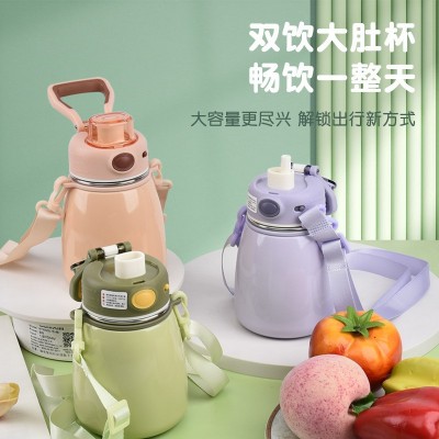 新款儿童316食品级不锈钢保温杯高颜值大容量小肚杯带吸管便携水图2