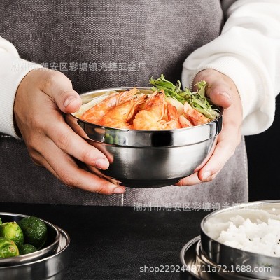 304不锈钢碗圆形双层隔热汤碗儿童加厚防摔饭碗多功能韩式冷面碗