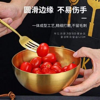不锈钢韩式沙拉碗单层冷面碗金色家用泡面碗麻辣烫汤碗韩国料理碗