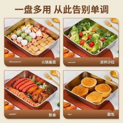 不锈钢毛巾盘火锅备菜盘带盖烤盘家用冰箱收纳餐盒加厚长方形方盘图3