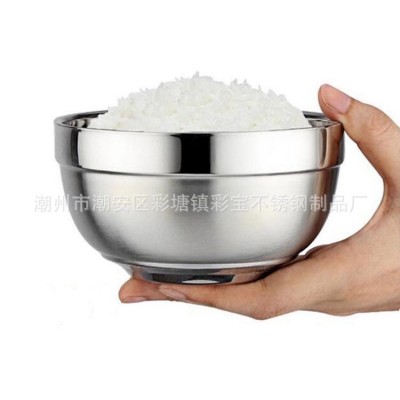 不锈钢304白金碗双层韩式碗12cm双层隔热加厚砂光亮光碗批发图5