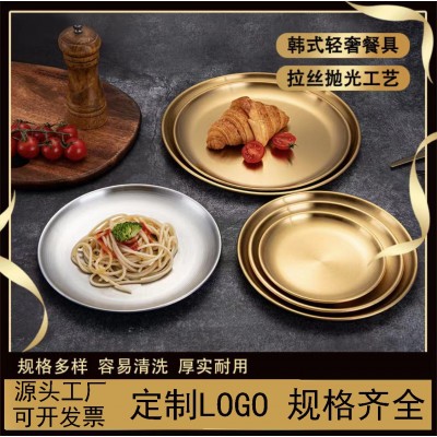 304不锈钢韩式烤肉盘子 圆盘子蛋糕盘水果盘子菜盘家用托盘吐骨碟图3