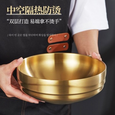 304不锈钢冷面碗韩式双层碗金色加厚拉面碗米饭拌饭碗图2